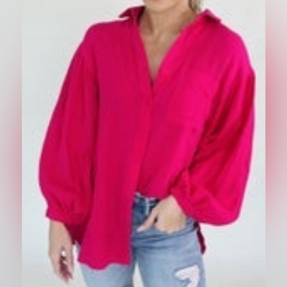 GeeGee Tops - NWT - GeeGee - Fuchsia Gauze Tunic Shirt - Woman's Size Large